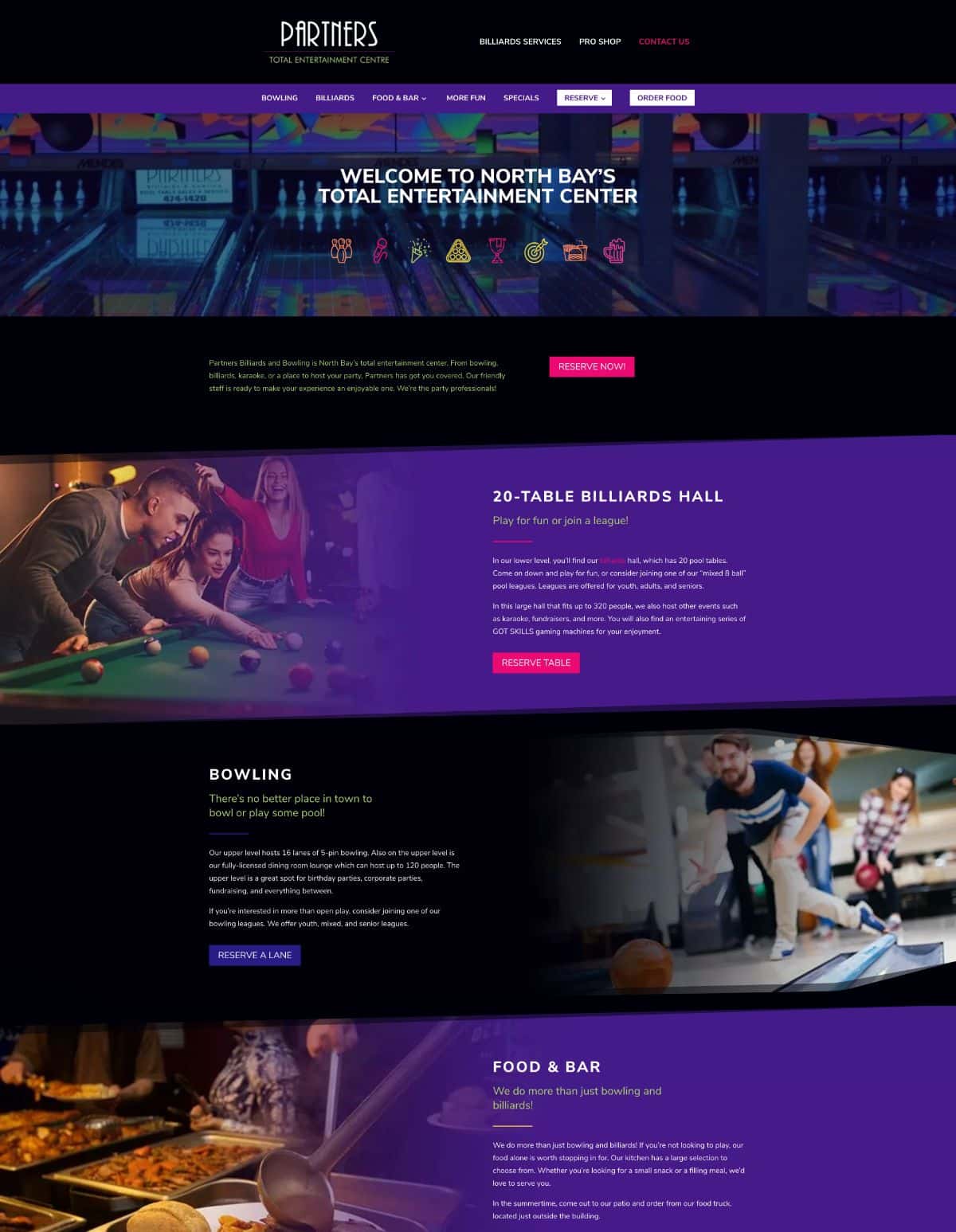 Partners Bowling and Total Entertainment Centre Website Design North Bay Ontario